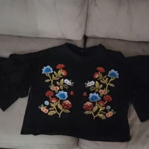 Blu Pepper Black Blouse with Floral Embroidery